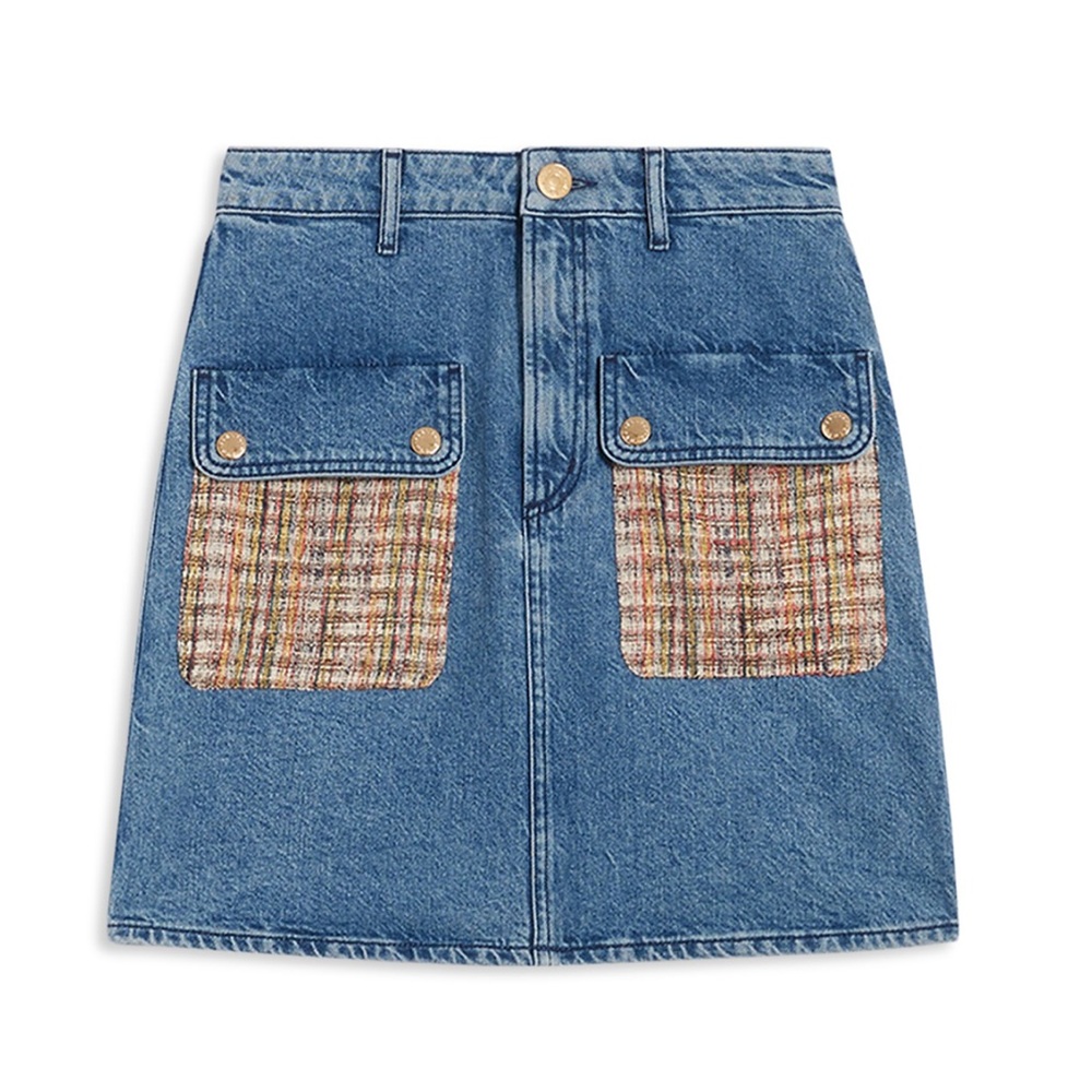 Sandro Fiorina Tweed Pocket Denim Skirt